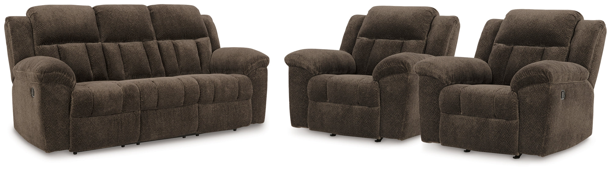Frohn Chocolate Reclining Sofa and 2 Recliners