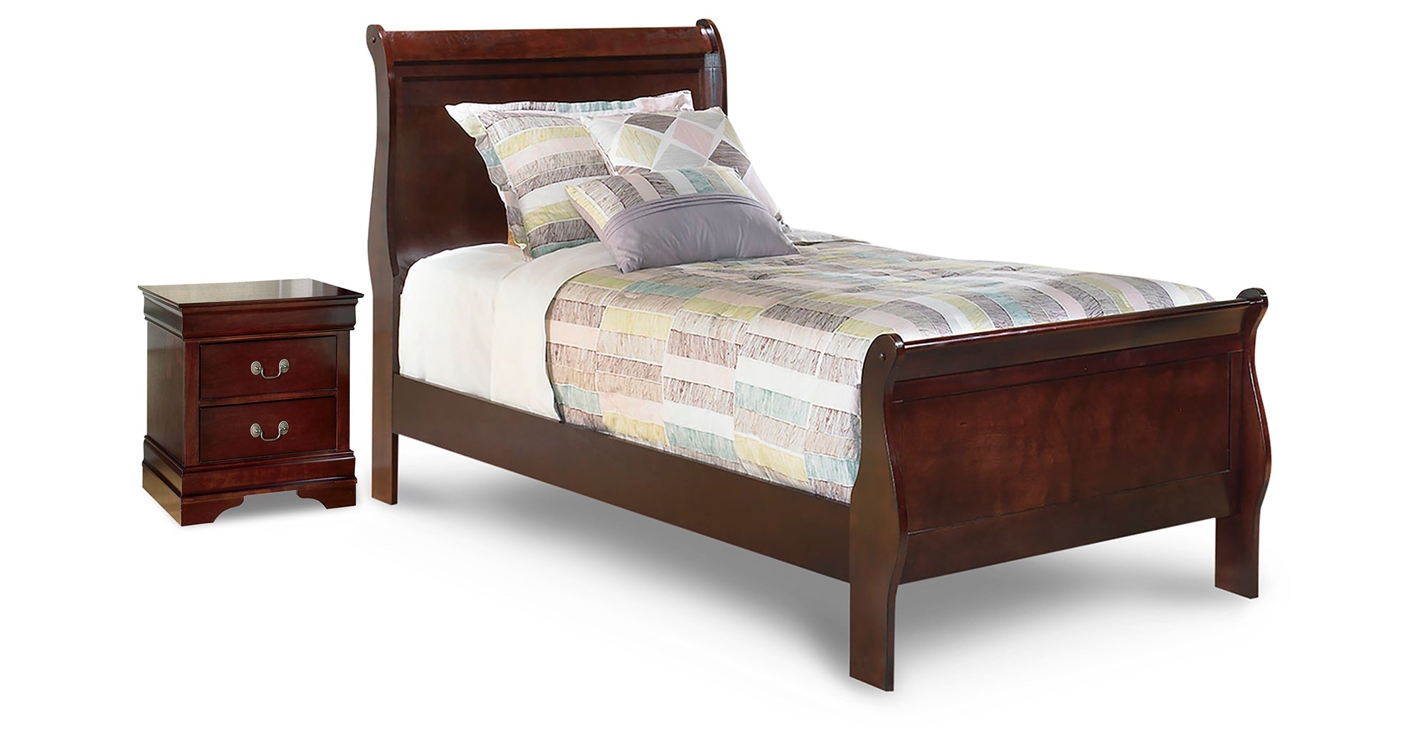 Alisdair Reddish Twin Sleigh Bed and Nightstand