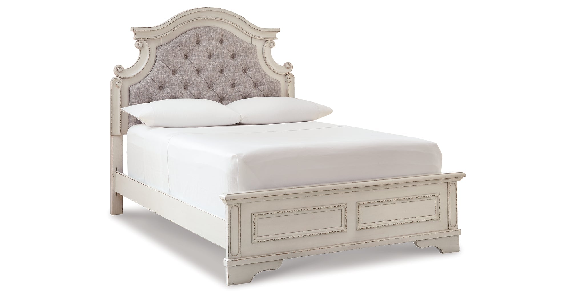 Realyn Chipped White Full Panel Bed and Nightstand