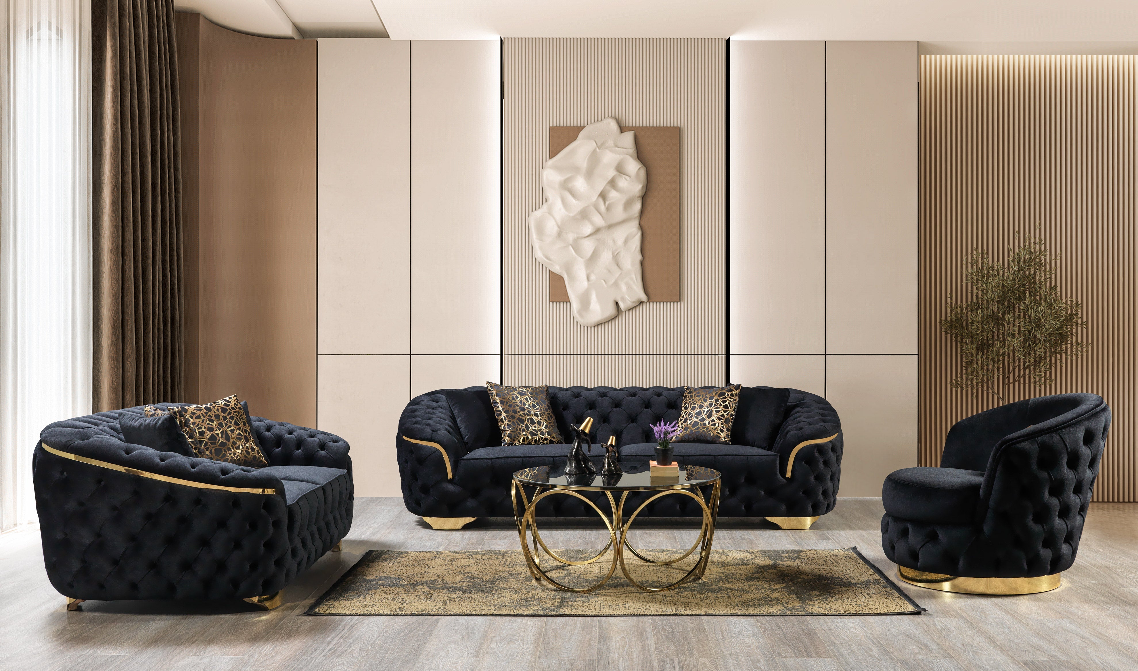 Lupino Black Velvet Sofa 98" & Loveseat 79"