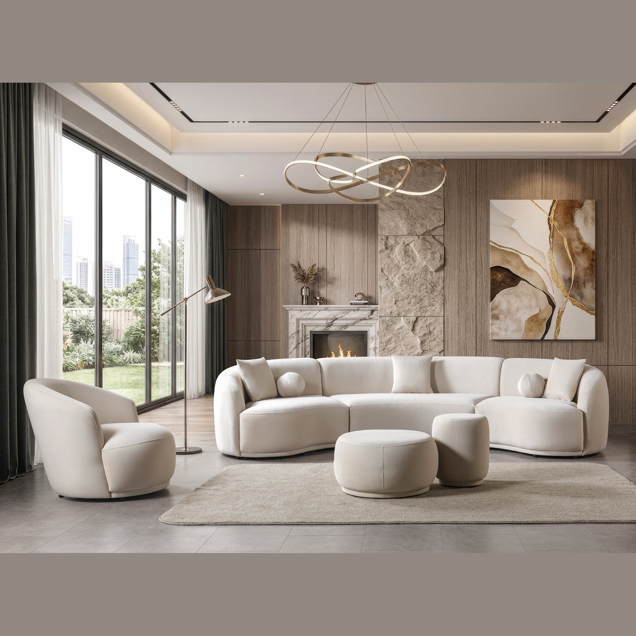 Bonita Ivory Velvet 3-Piece Curved 138" Sectional