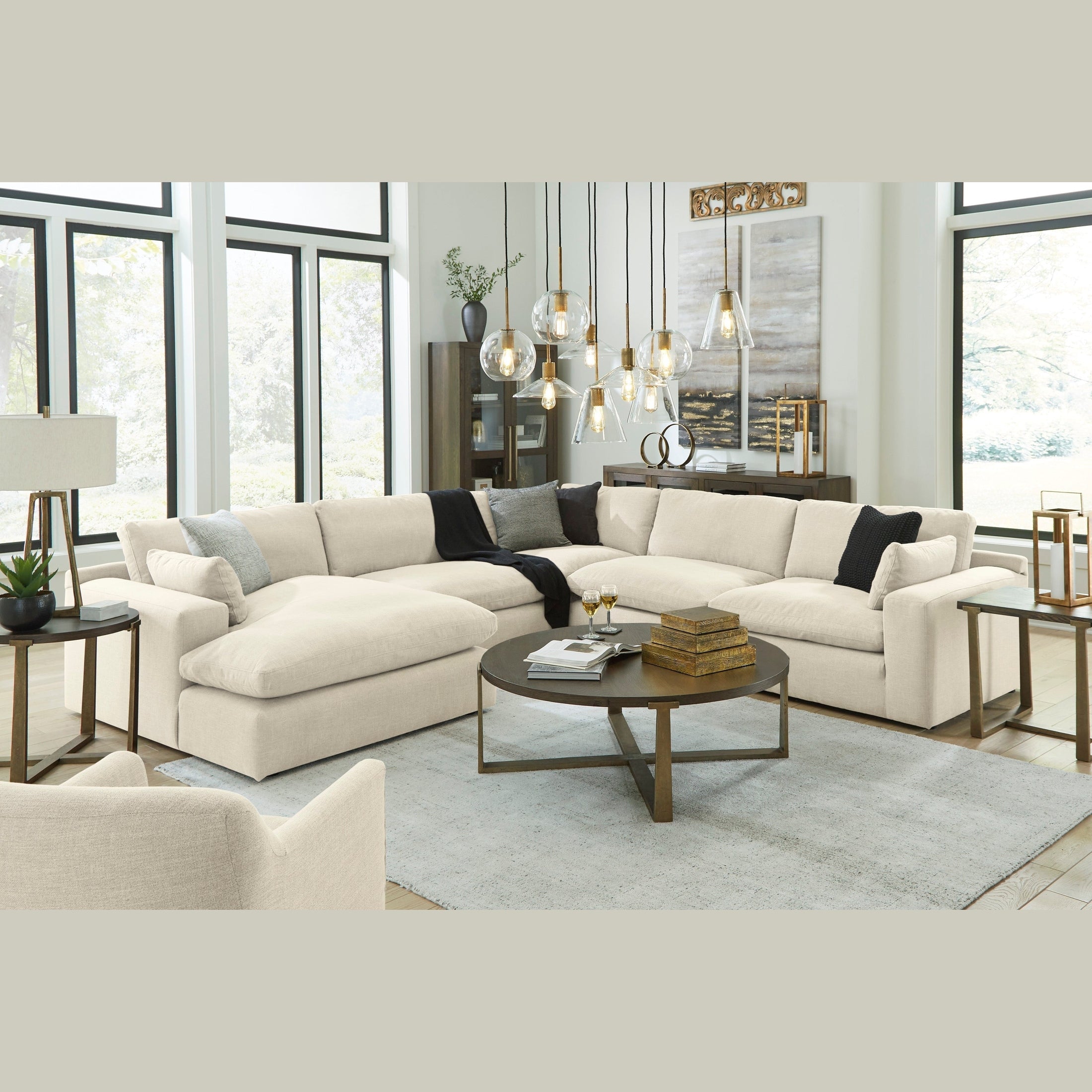 Elyza Linen 5-Piece LAF Chaise Sectional