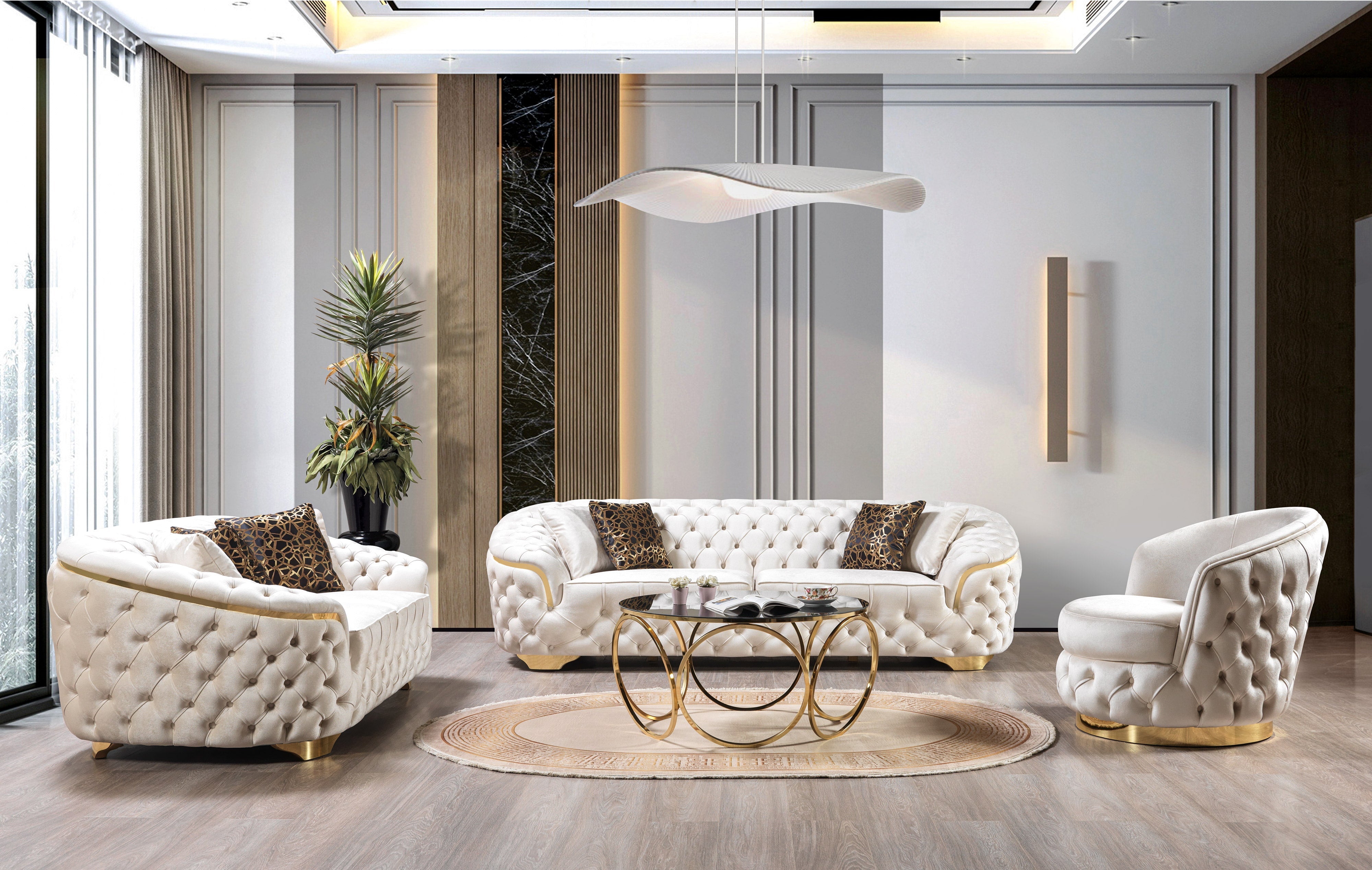 Lupino Ivory Velvet Sofa 98" & Loveseat 79"