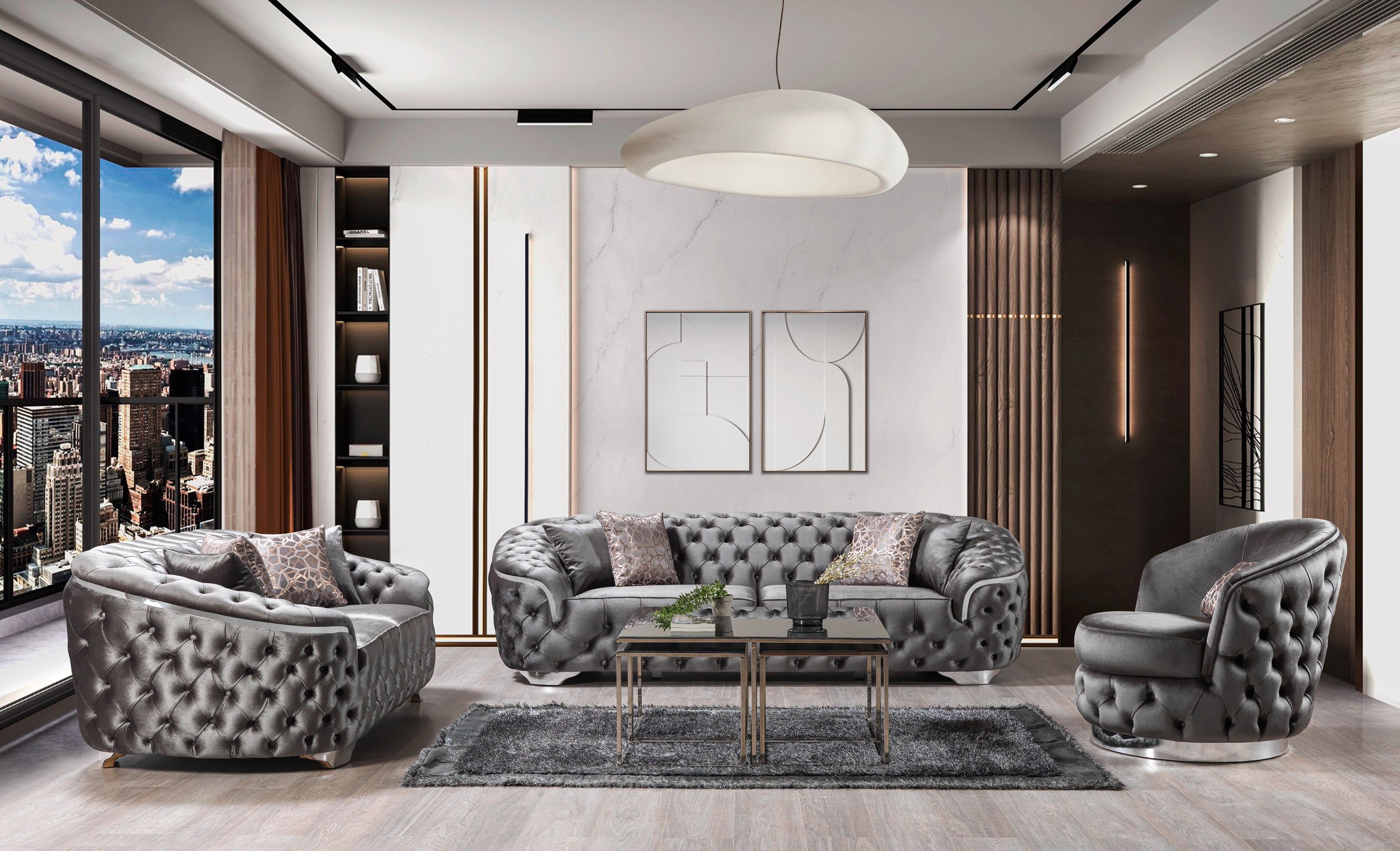 Lupino Gray Velvet Sofa 98" & Loveseat 79"