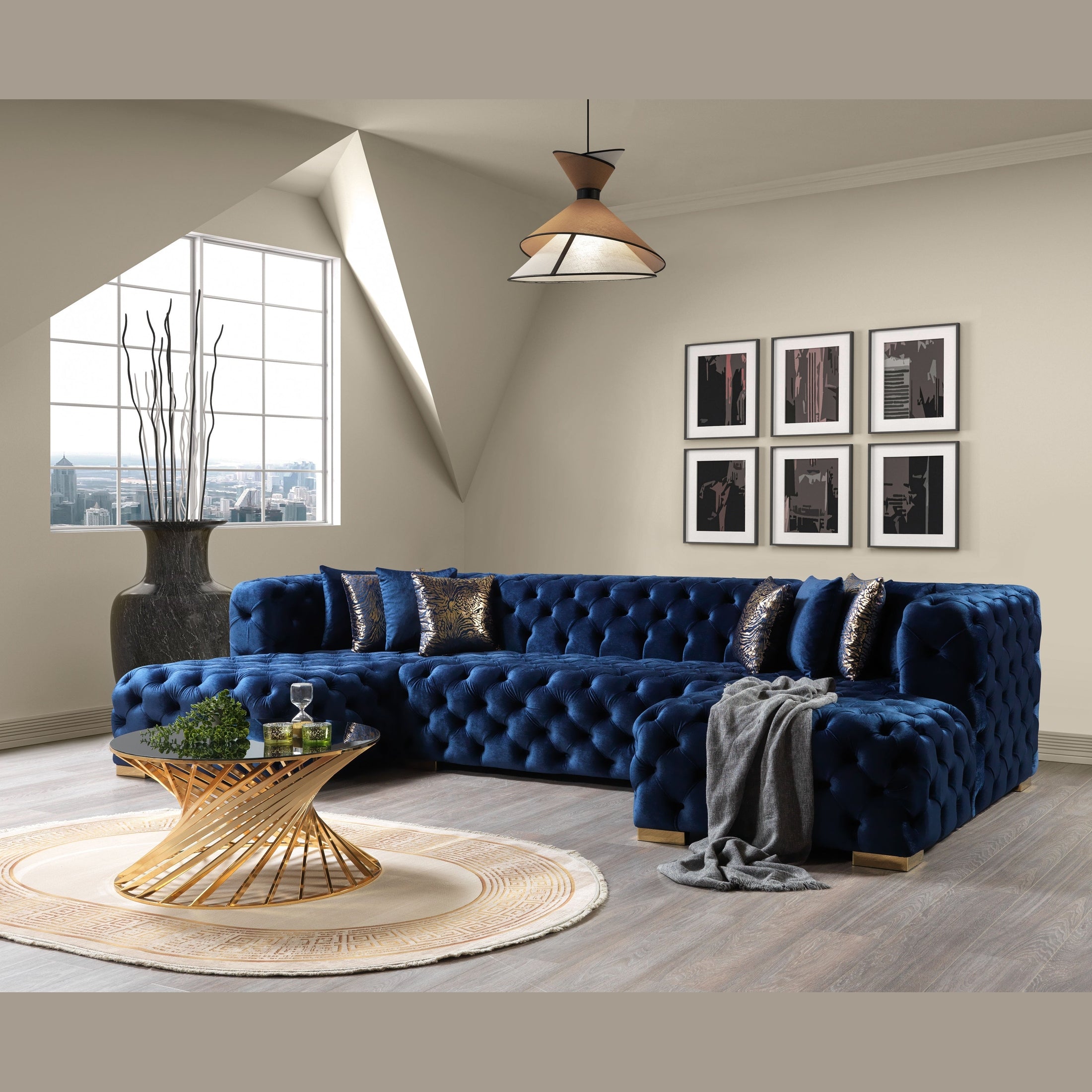 Neva Blue Velvet Double Chaise 138" Sectional