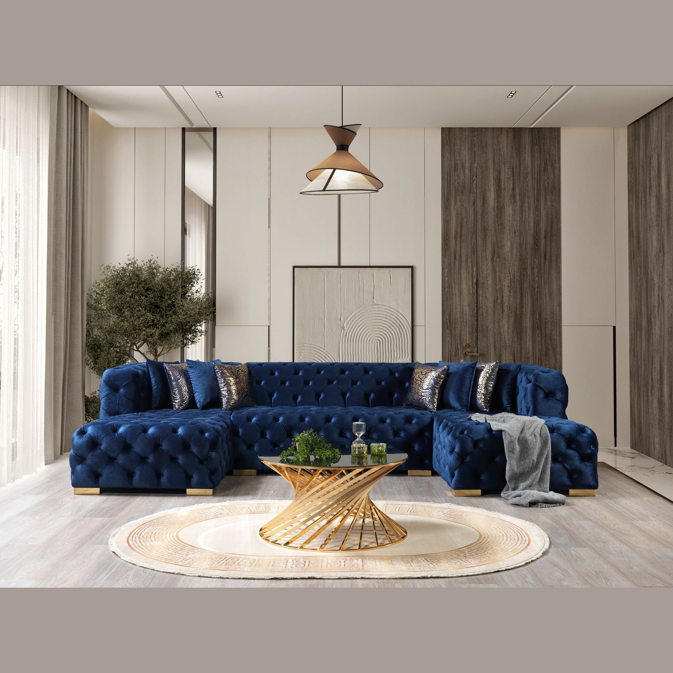 Neva Blue Velvet Double Chaise 138" Sectional