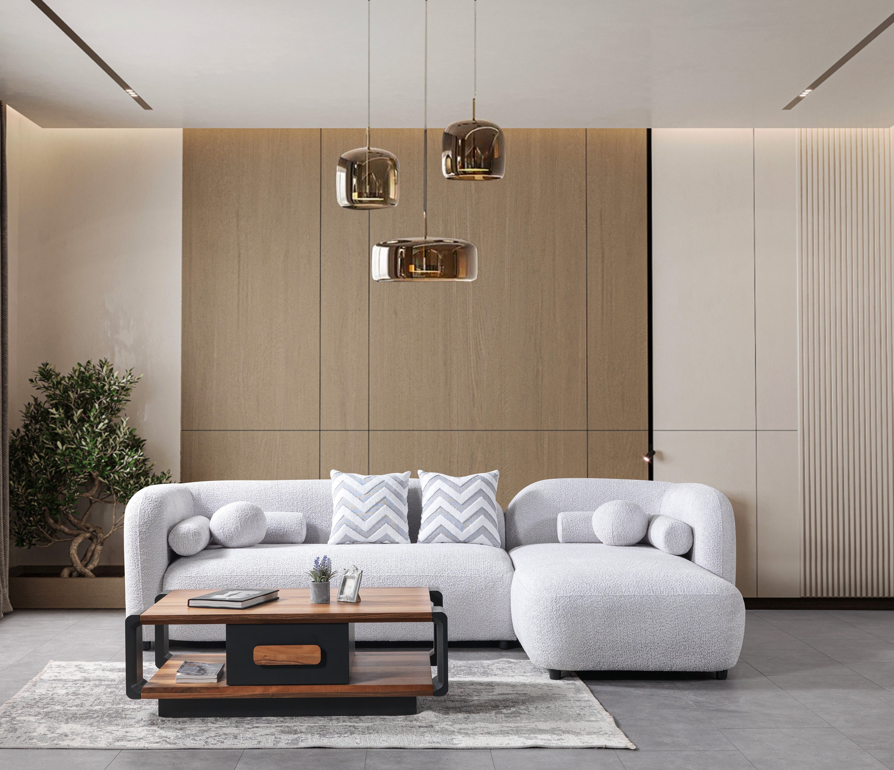 Liva Gray Boucle RAF 110" Sectional