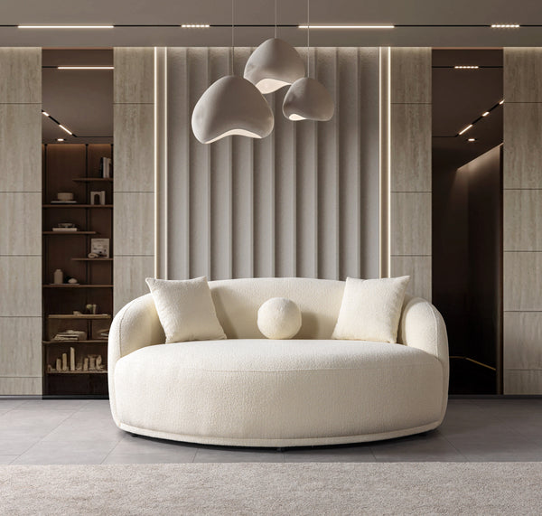 Bonita Ivory Boucle Round Sofa 71"