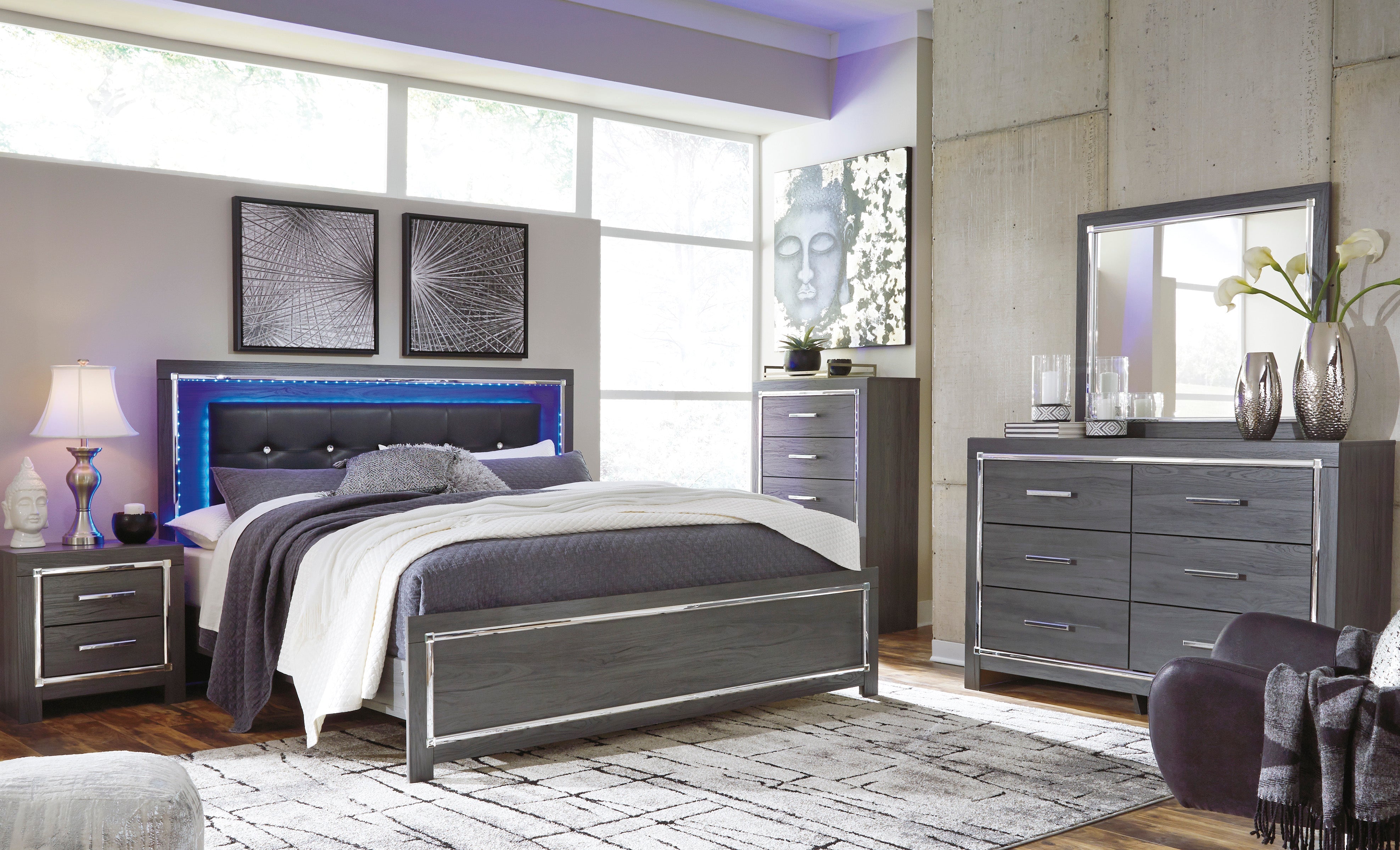 Lodanna Gray LED Upholstered Panel Bedroom Set