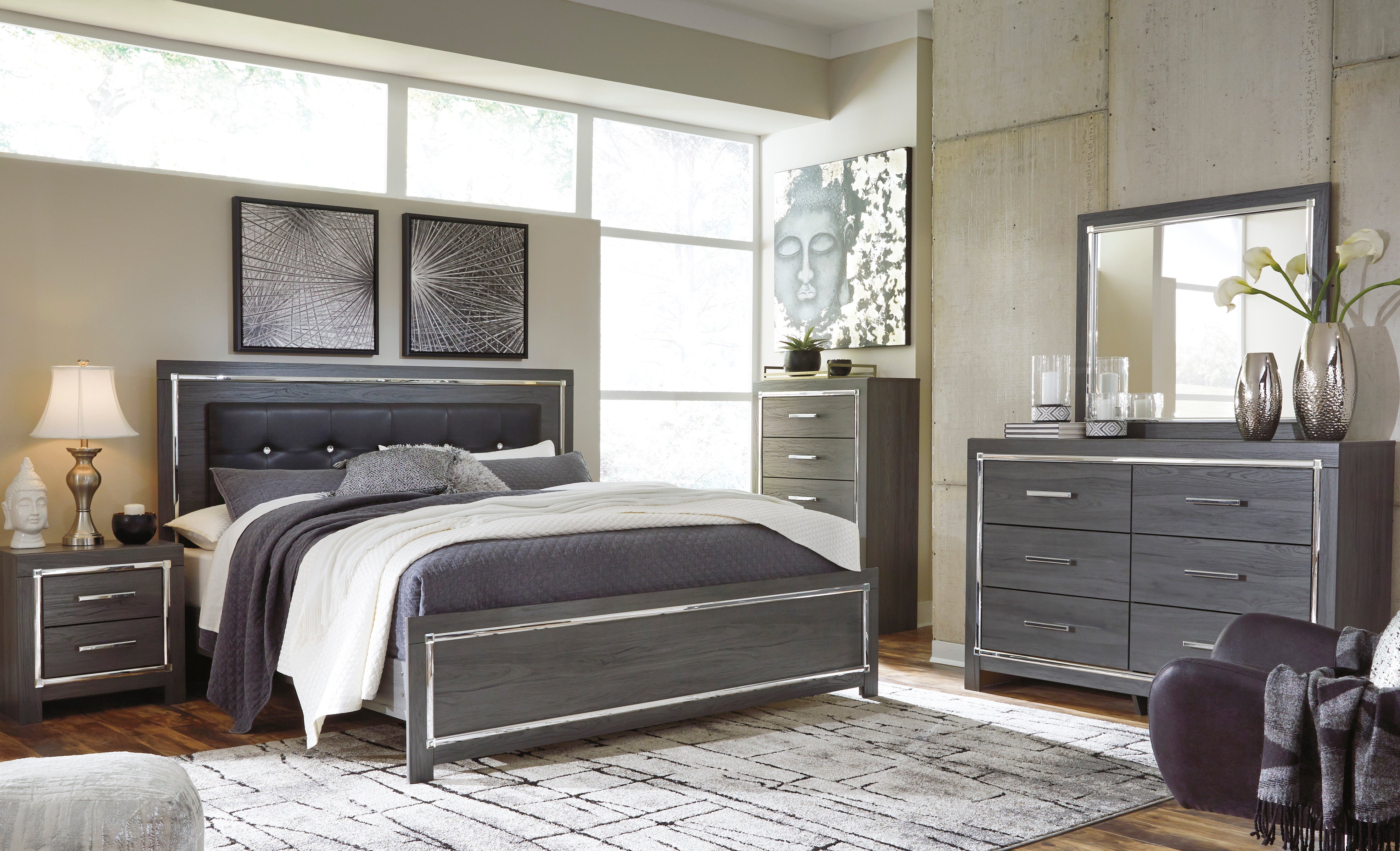 Lodanna Gray LED Upholstered Panel Bedroom Set